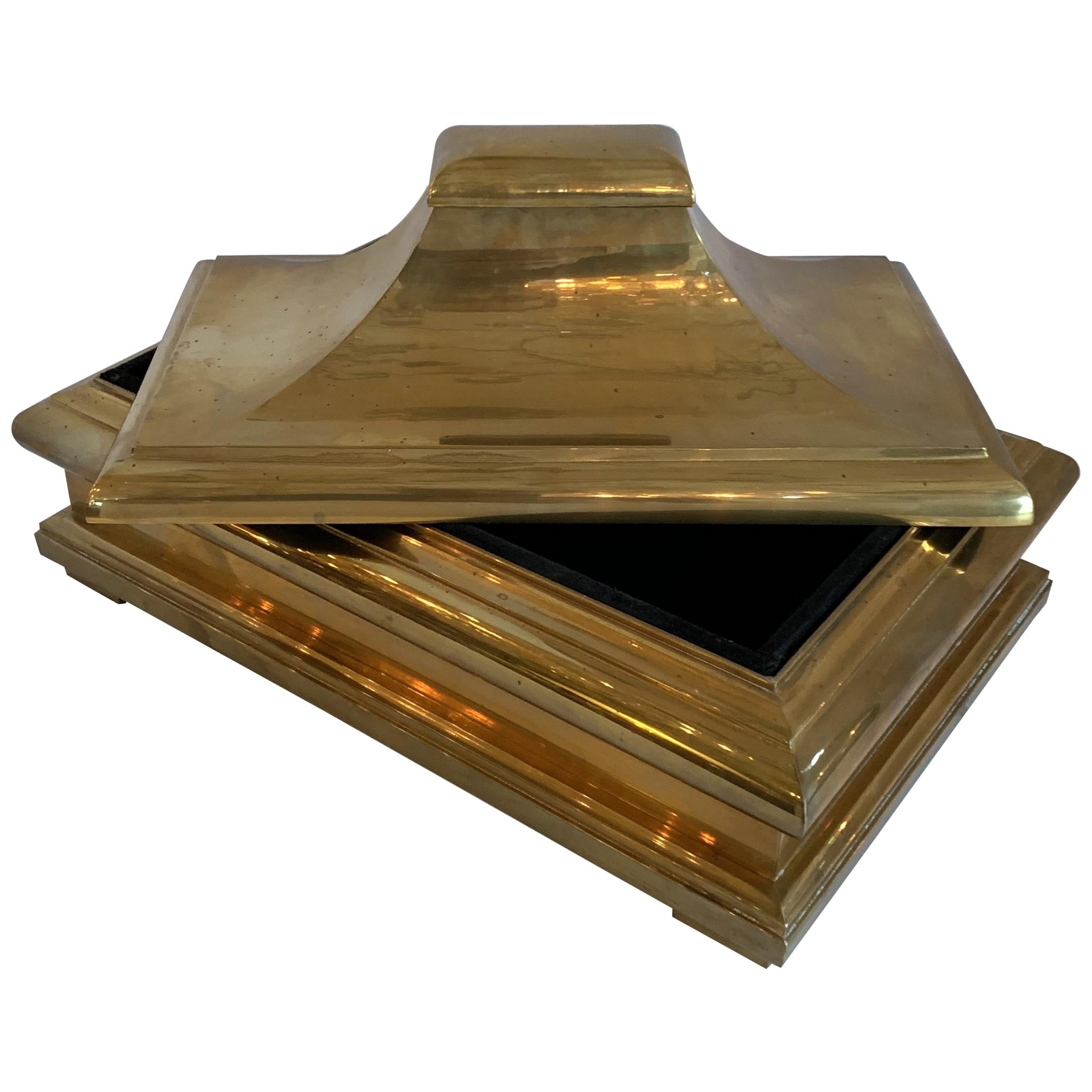 Wonderful Mid-Century Modern Brass Bronze Pagoda Box Lid Chapman