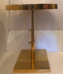 Wonderful Mid-Century Modern Bronze Beveled Mirror Telescoping Round Side Table