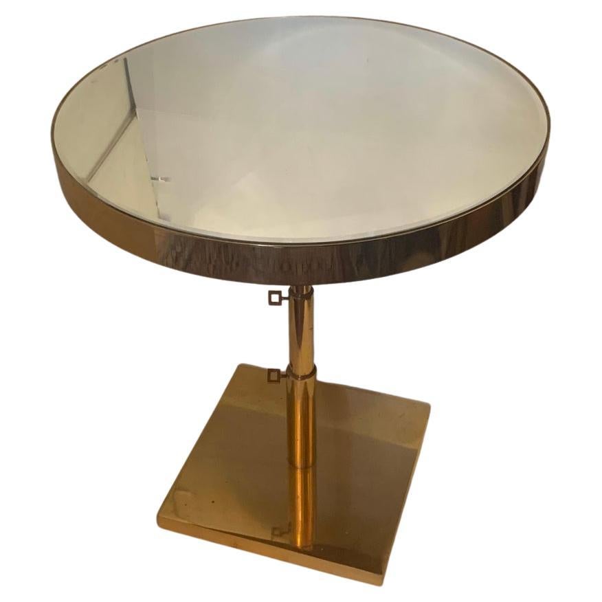 Wonderful Mid-Century Modern Bronze Beveled Mirror Telescoping Round Side Table In Good Condition In Roslyn, NY