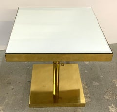 Wonderful Mid-Century Modern Bronze Beveled Mirror Telescoping Square Side Table