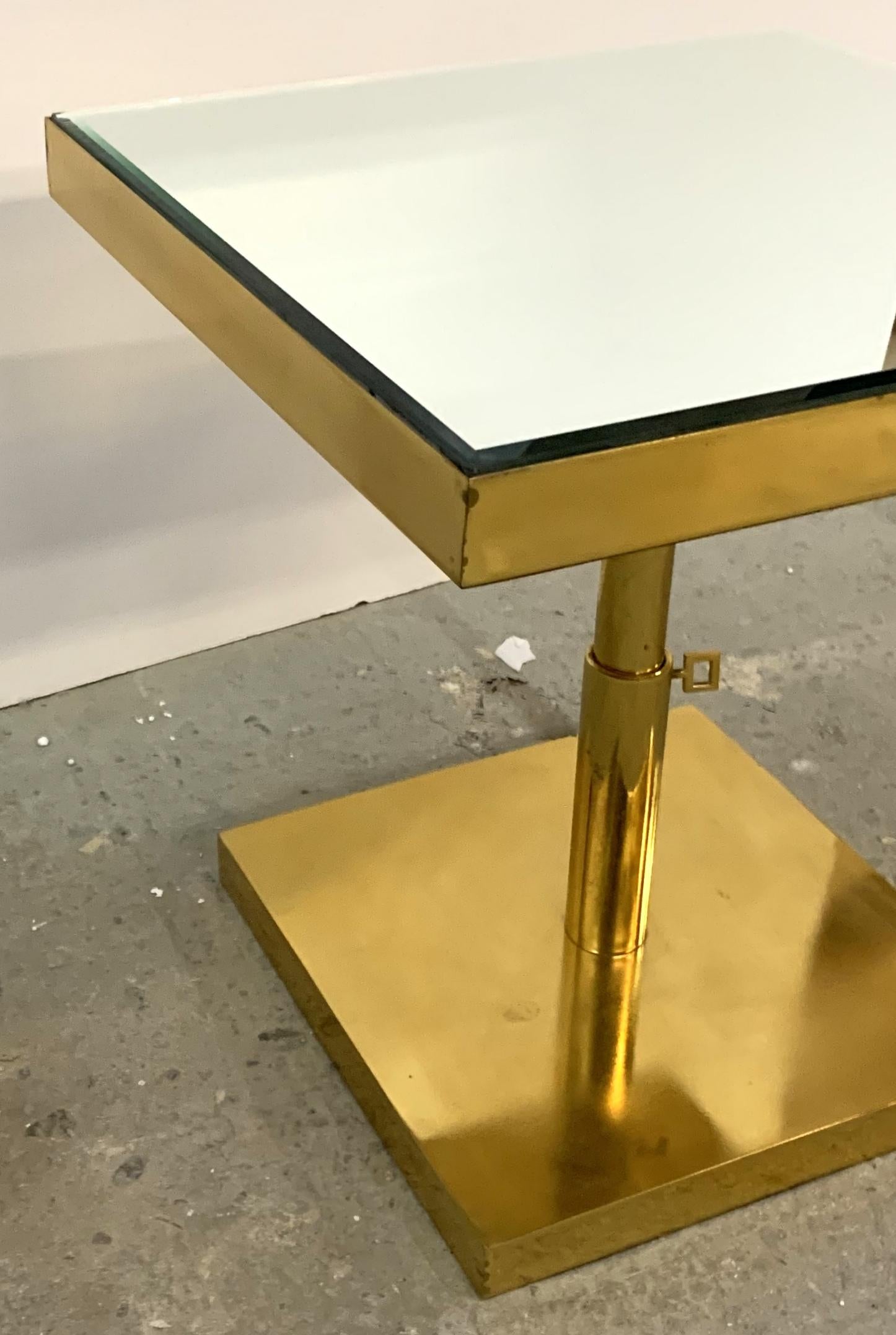 Wonderful Mid-Century Modern Bronze Beveled Mirror Telescoping Square Side Table In Good Condition In Roslyn, NY