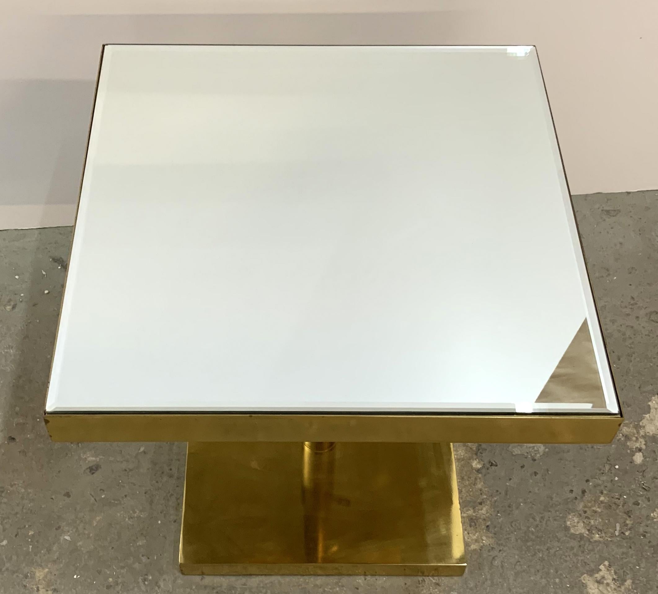 Wonderful Mid-Century Modern Bronze Beveled Mirror Telescoping Square Side Table 1