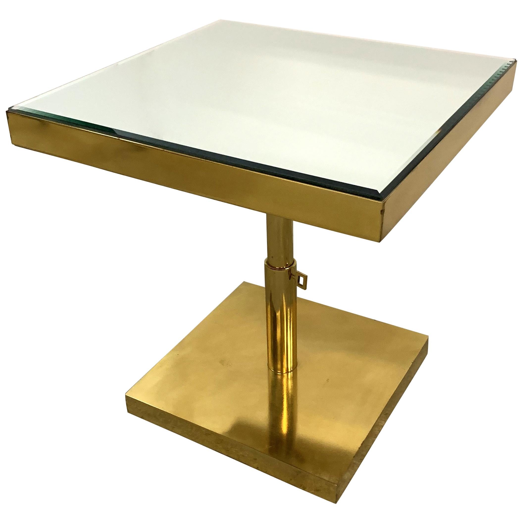 Wonderful Mid-Century Modern Bronze Beveled Mirror Telescoping Square Side Table