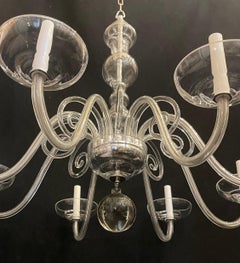 Wonderful Mid-Century Modern Crystal Glass Polished Nickel Fixture Chandelier
