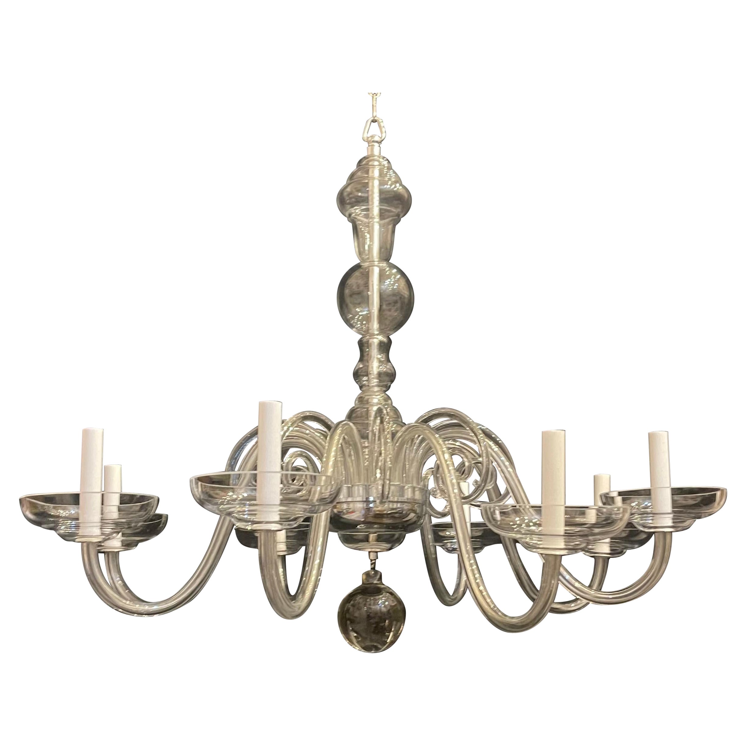 Merveilleux lustre moderne du milieu du siècle en cristal de verre en nickel poli