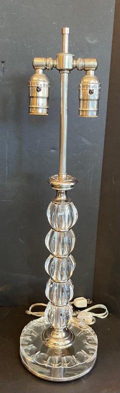 Wonderful Mid-Century Modern Crystal Polished Nickel Chrome Pair Baccarat Lamps