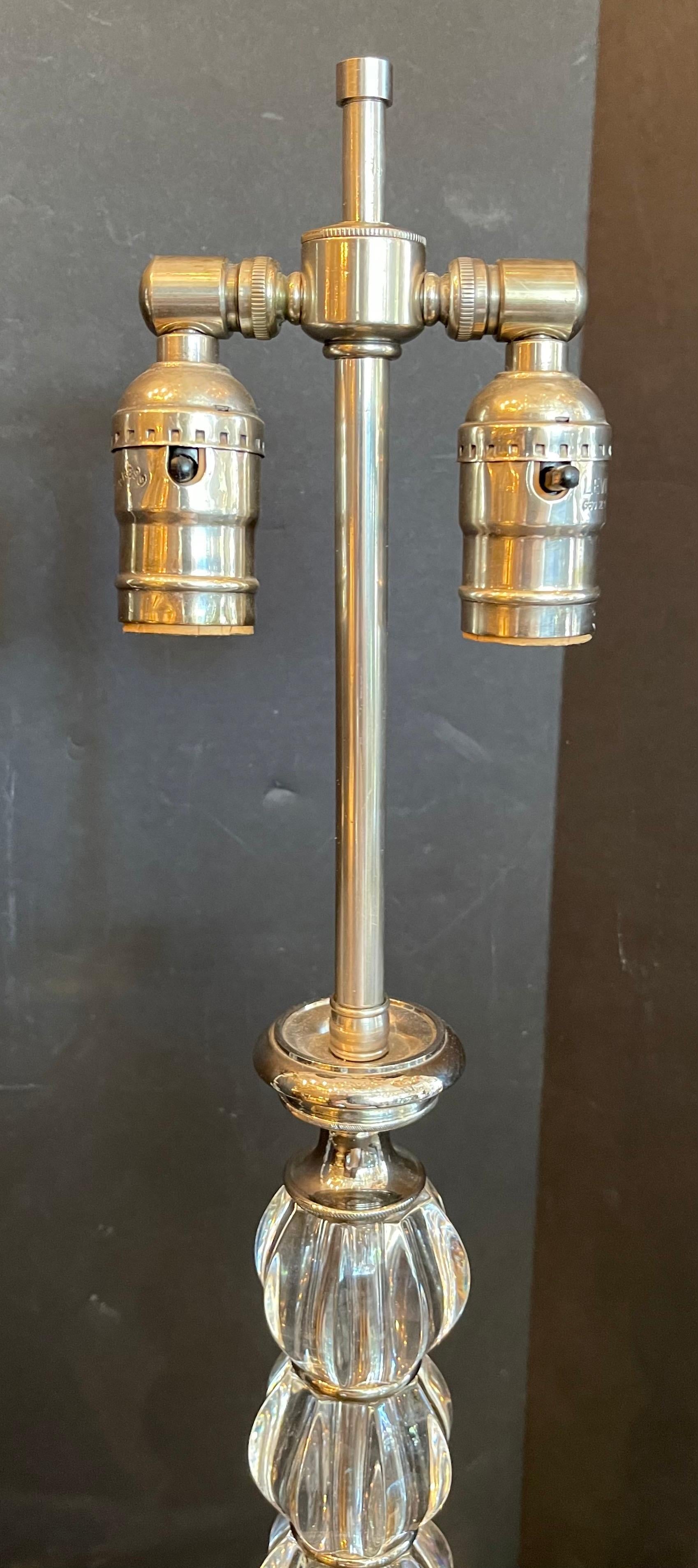 French Wonderful Mid-Century Modern Crystal Polished Nickel Chrome Pair Baccarat Lamps For Sale