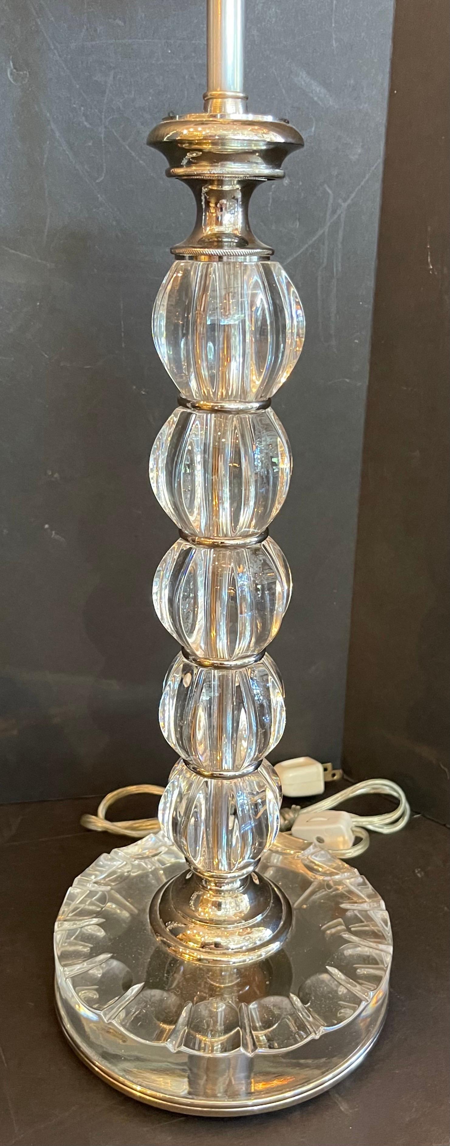Wonderful Mid-Century Modern Crystal Polished Nickel Chrome Pair Baccarat Lamps In Good Condition For Sale In Roslyn, NY