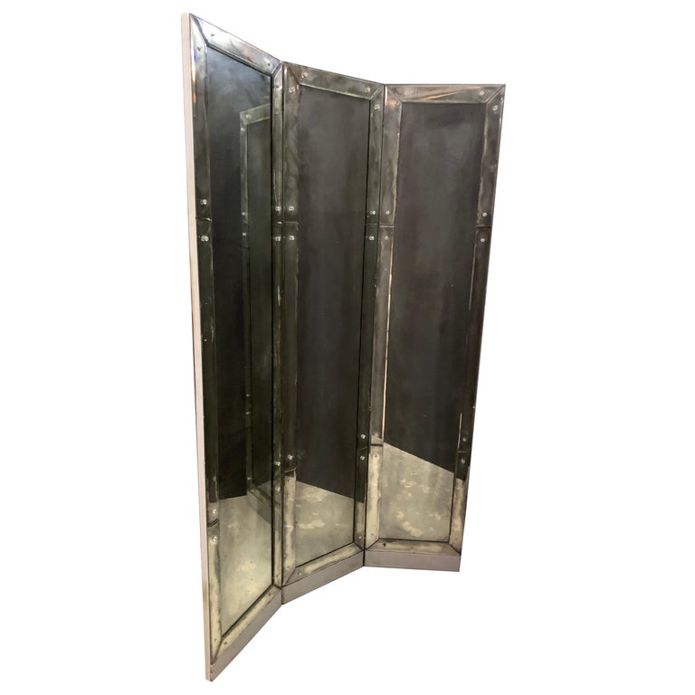 Wonderful MidCentury Modern Deco 3Panel Beveled Mirrored Screen Room