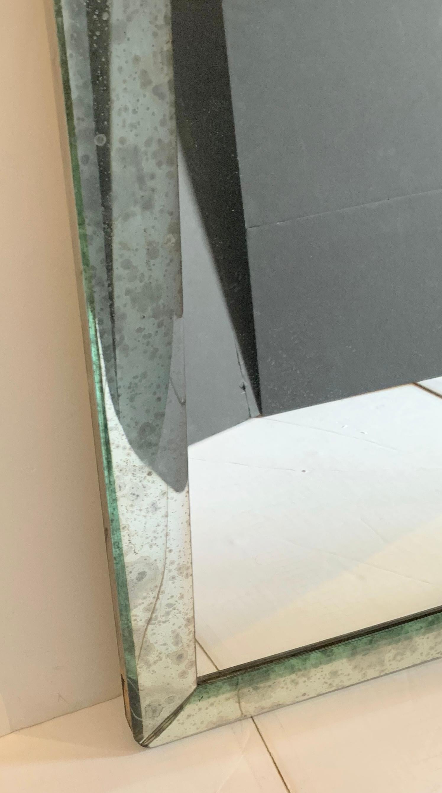 Italian Mid-Century Modern Distressed Venetian Oxidized Pitted Curved Panel Mirror