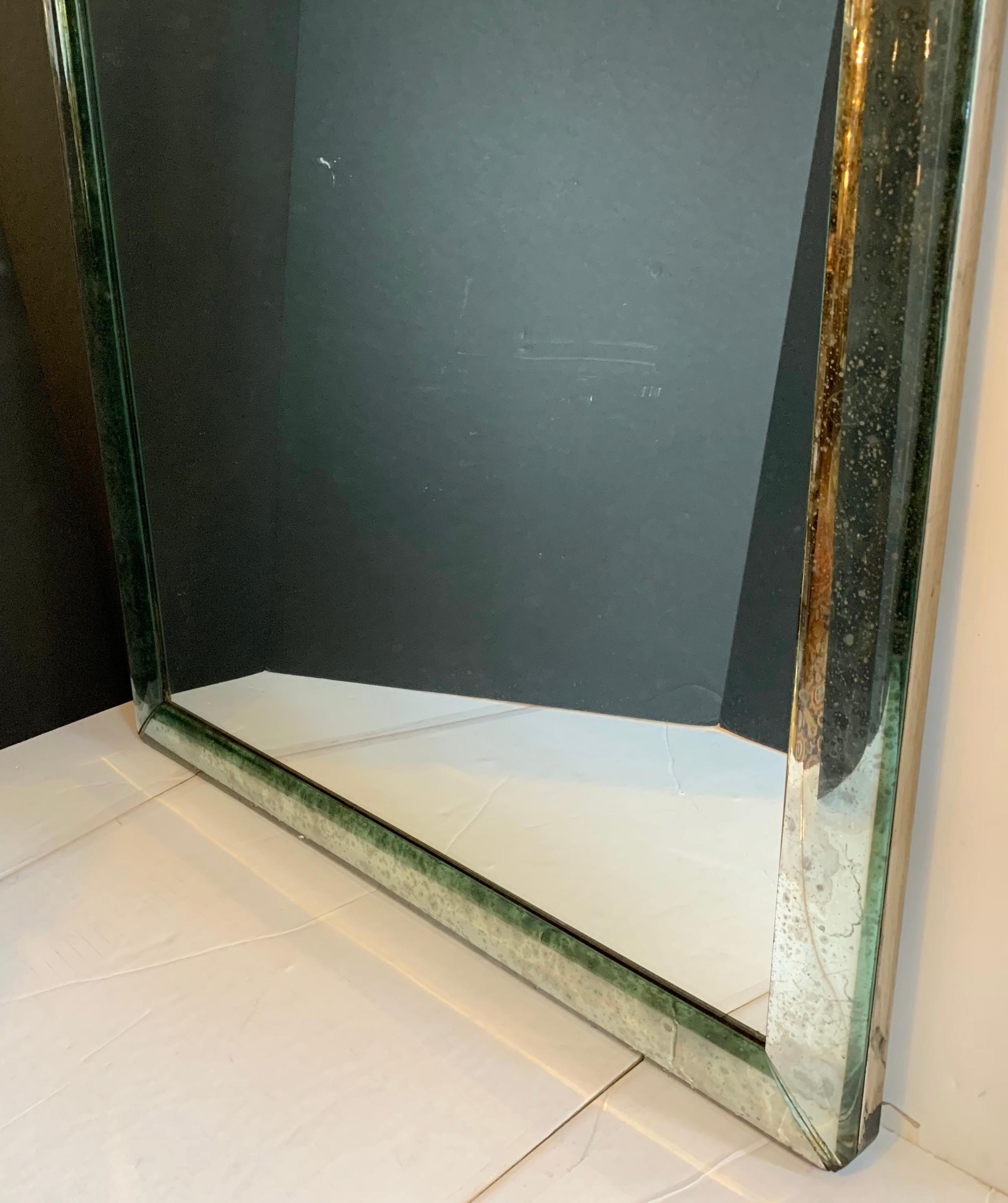 Mid-Century Modern Distressed Venetian Oxidized Pitted Curved Panel Mirror In Good Condition In Roslyn, NY