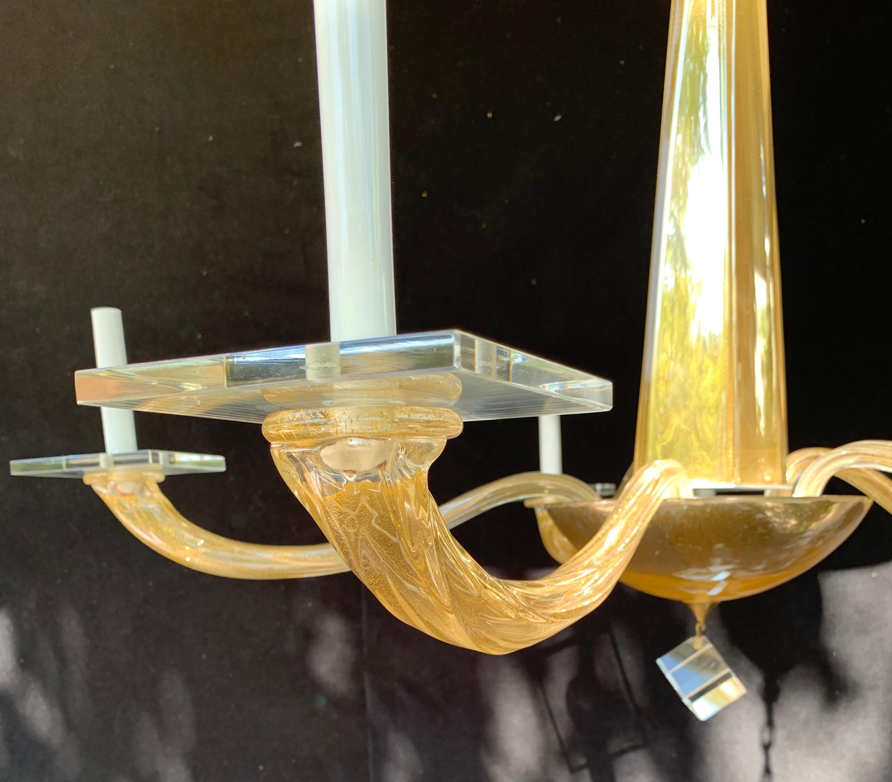 Wonderful Mid-Century Modern Donghia Stellare Italian Gold Dust Glass Chandelier 3