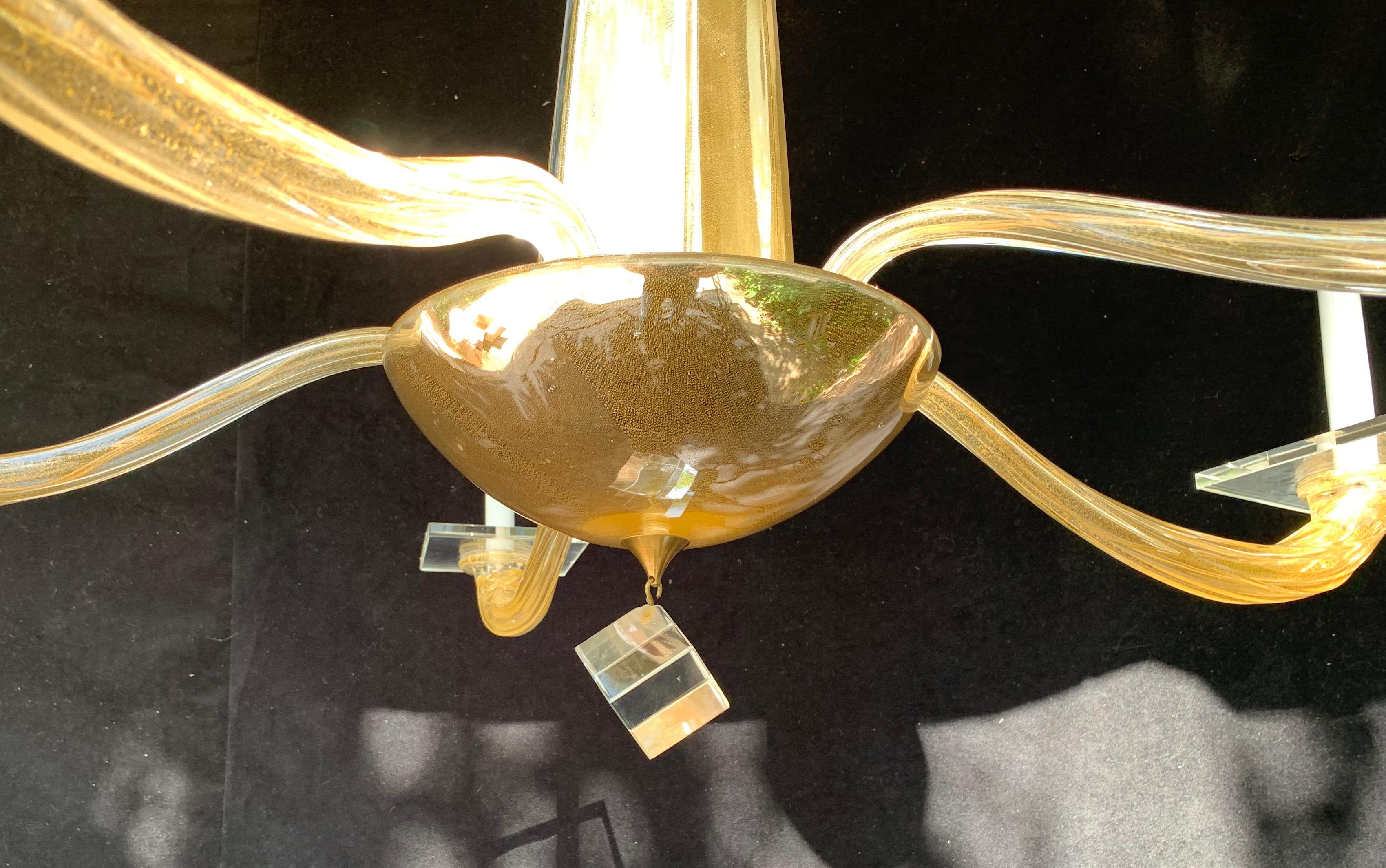 Wonderful Mid-Century Modern Donghia Stellare Italian Gold Dust Glass Chandelier 1