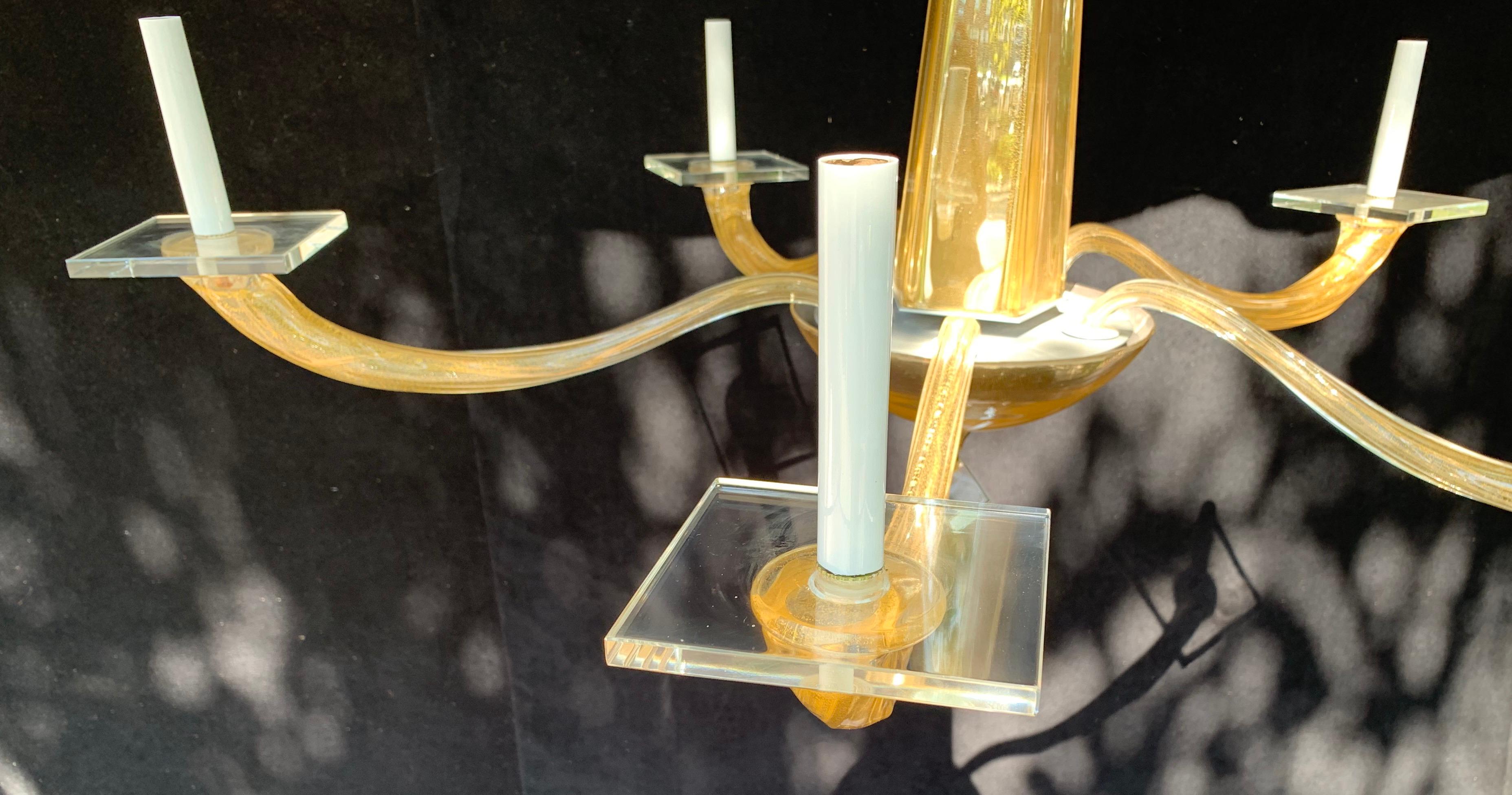 Wonderful Mid-Century Modern Donghia Stellare Italian Gold Dust Glass Chandelier 2