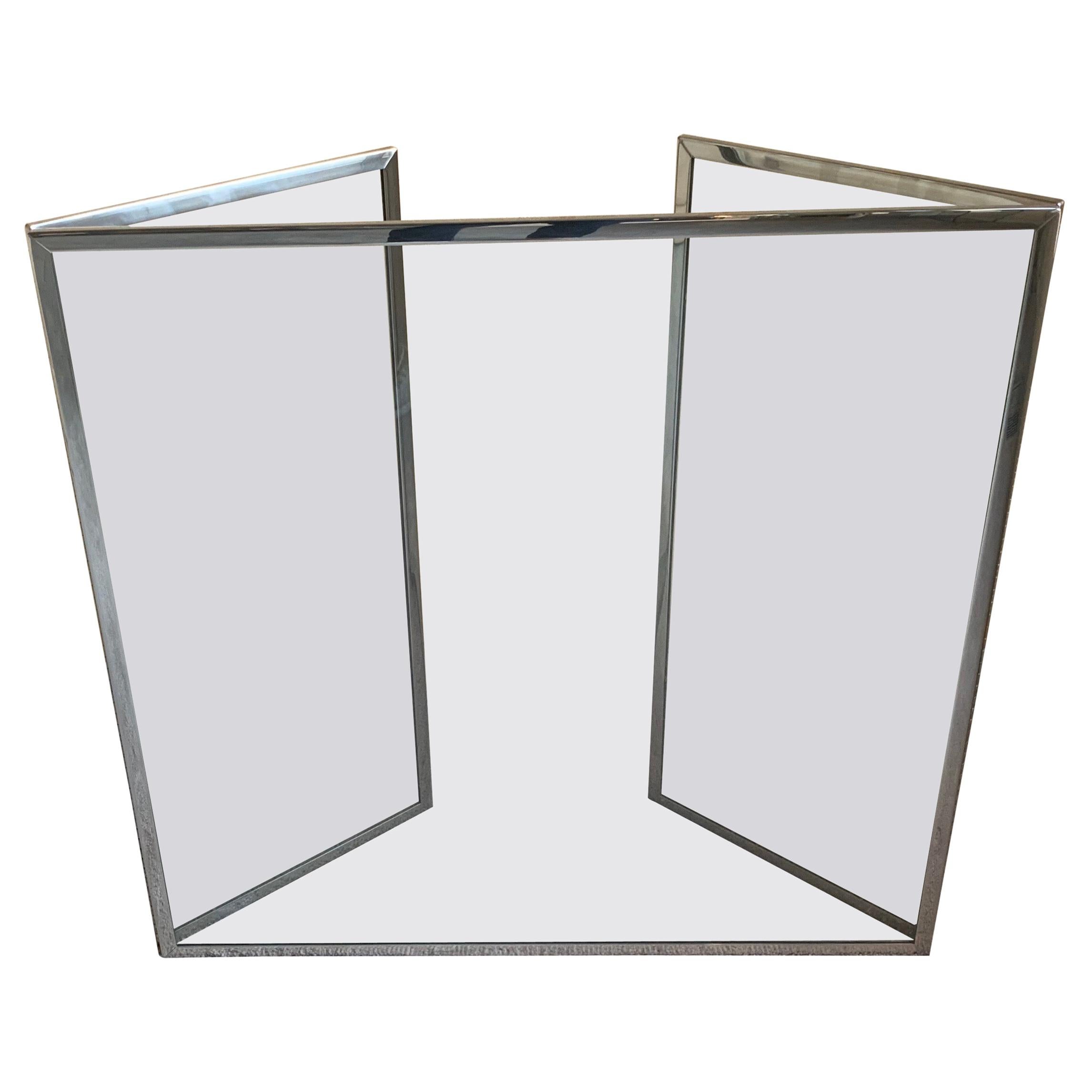 Custom Modernist Tempered Glass Fire Screen With Polished Nickel