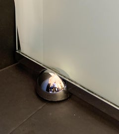 Wonderful Mid-Century Modern Glass Polished Nickel Fireplace Fire Screen