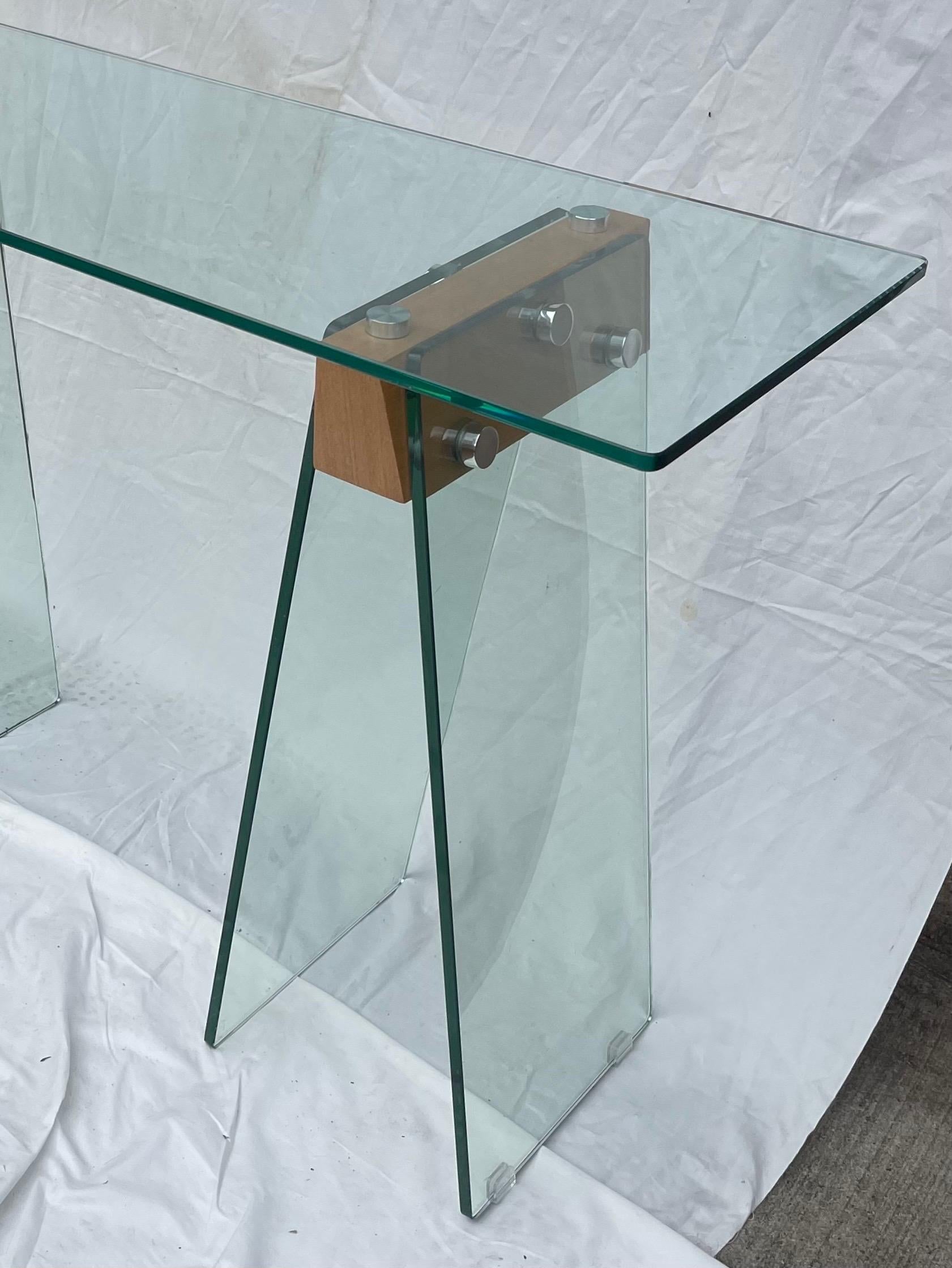 Maravillosa Mesa Consola de Madera de Cristal Moderna de Mitad de Siglo Escritorio Manner Karl Springer en Bueno estado para la venta en Roslyn, NY