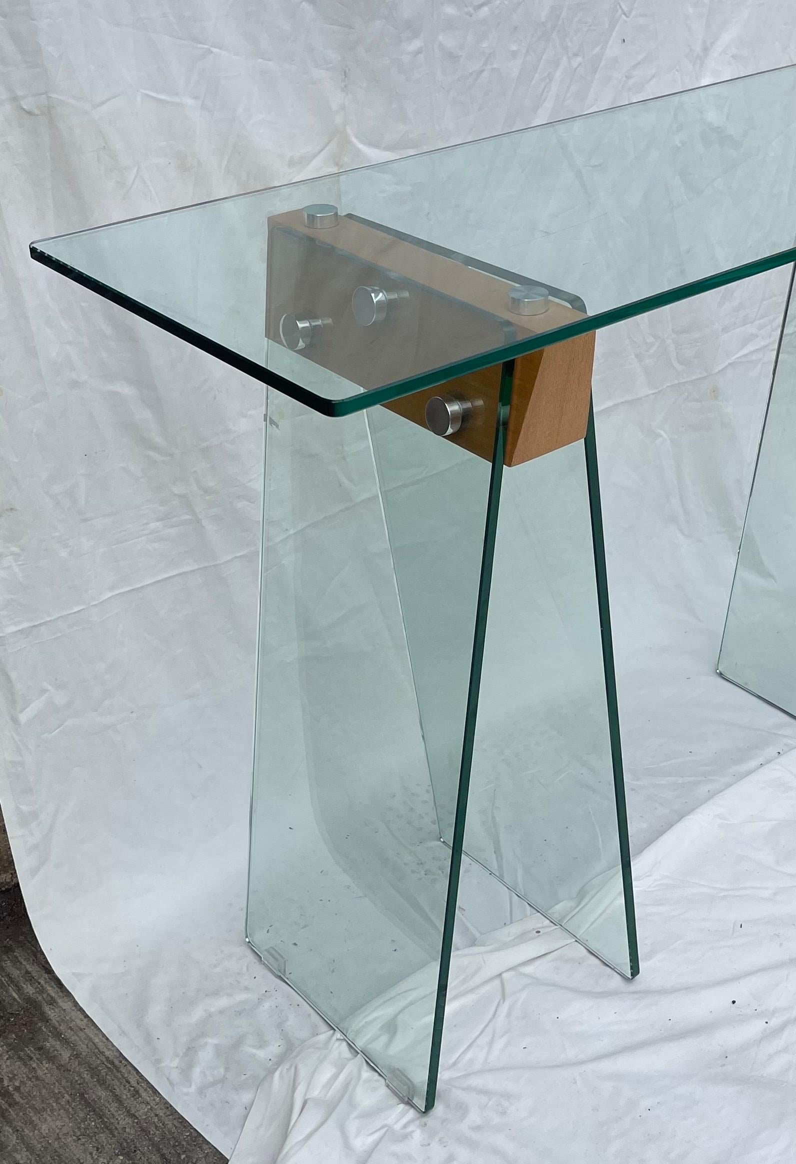 Maravillosa Mesa Consola de Madera de Cristal Moderna de Mitad de Siglo Escritorio Manner Karl Springer siglo XX en venta