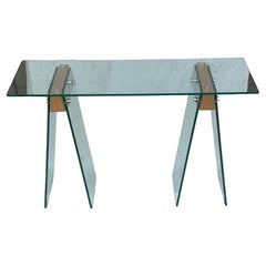 Wonderful Mid Century Modern Glass Wood Console Table Desk Manner Karl Springer