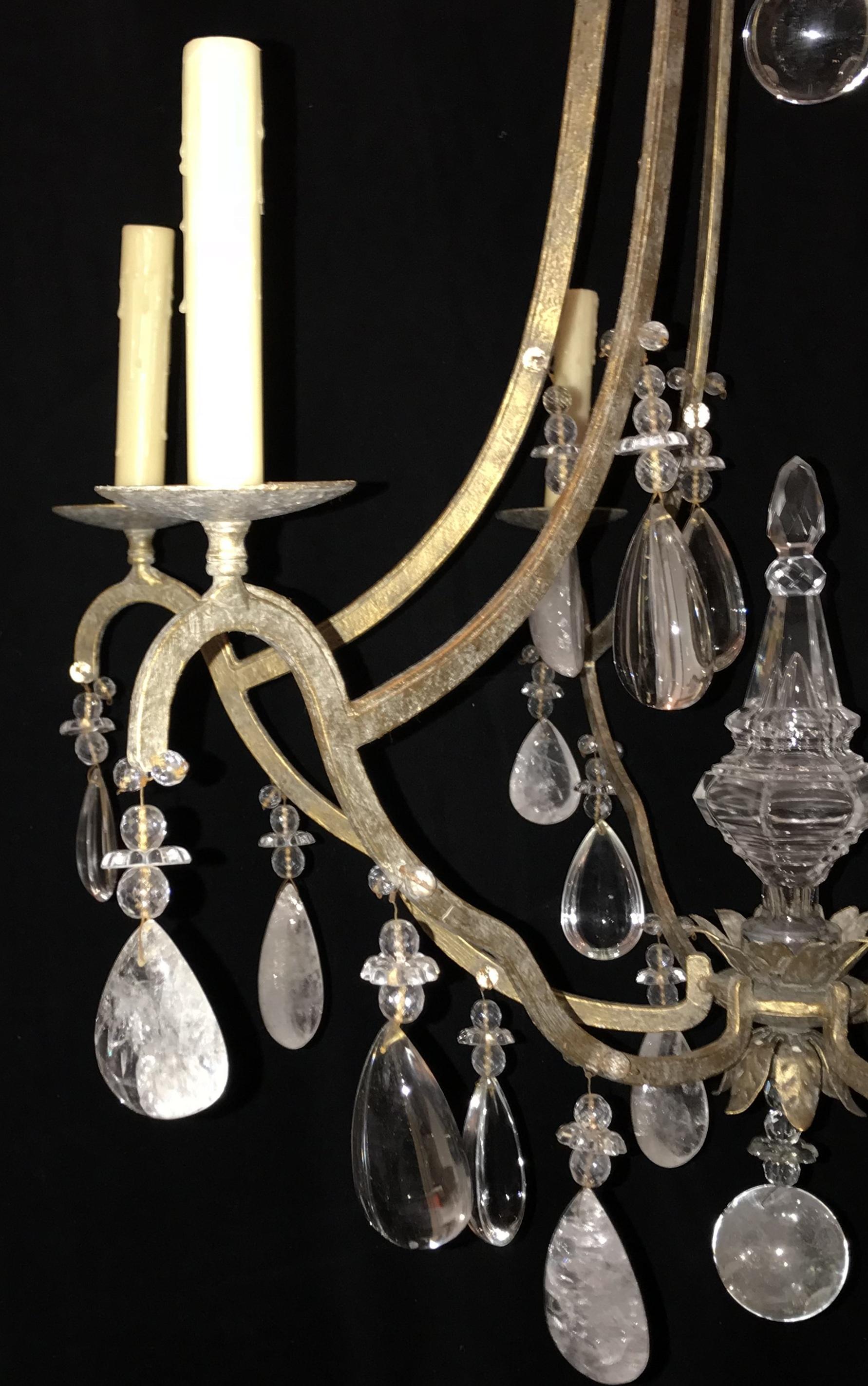 Wunderschöner Mid-Century Modern Gold Baguès Bergkristall Perlen Jansen Kronleuchter im Zustand „Gut“ im Angebot in Roslyn, NY