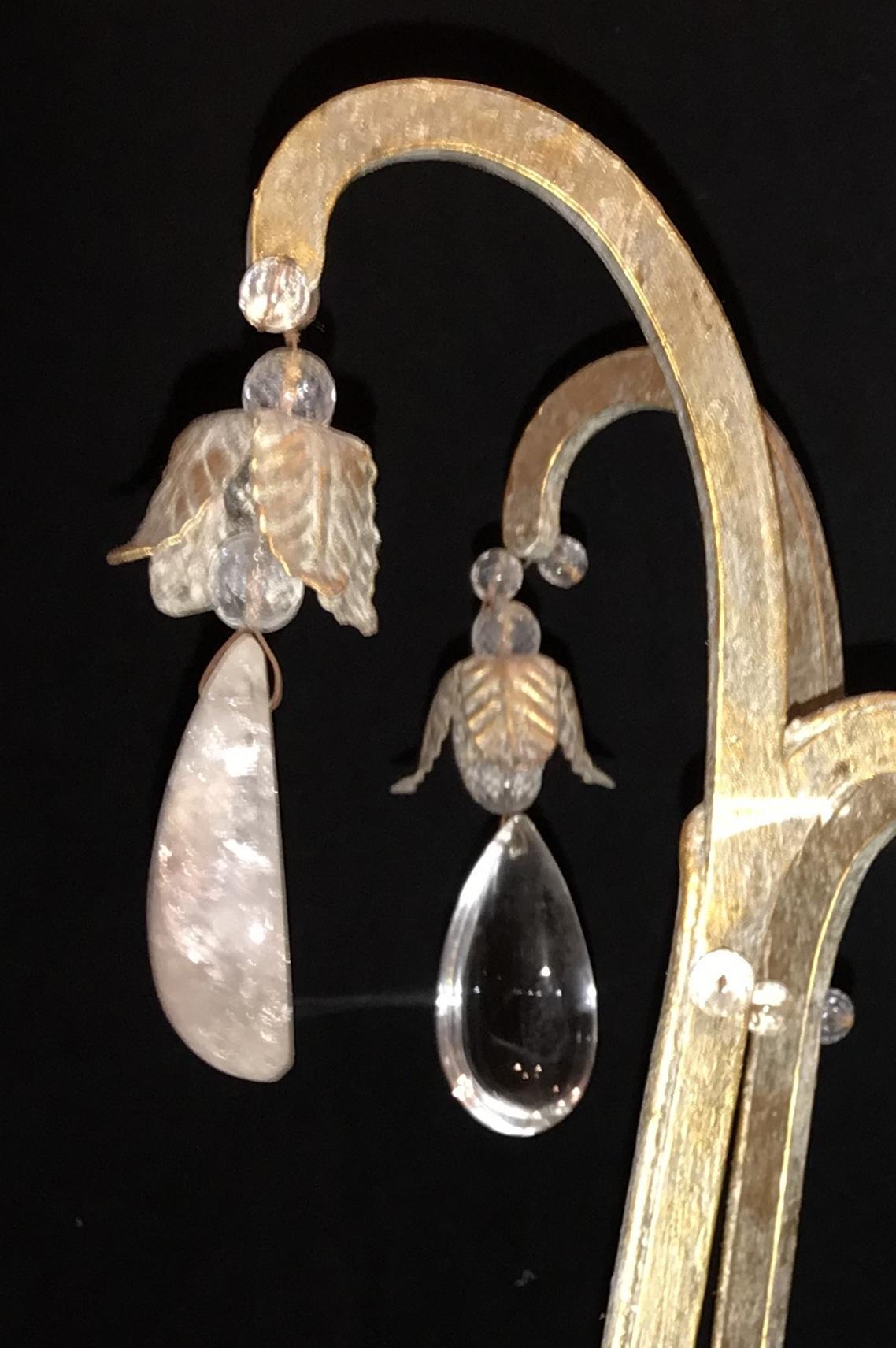 Wunderschöner Mid-Century Modern Gold Baguès Bergkristall Perlen Jansen Kronleuchter (Kristall) im Angebot