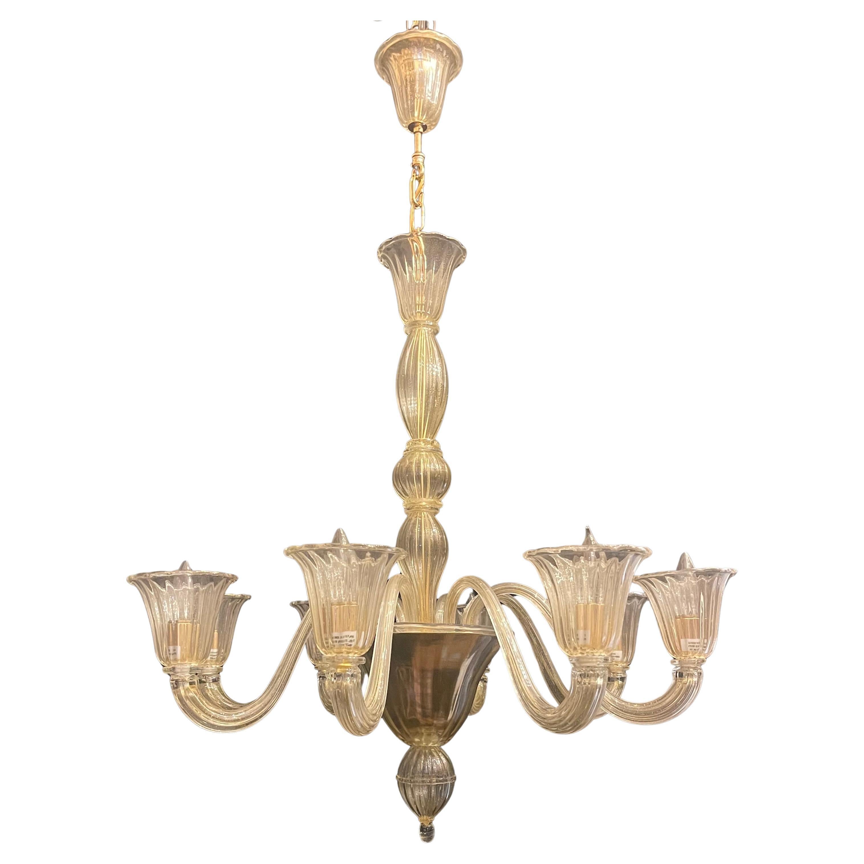 A Wonderful Mid-Century Modern Italian Murano Venetian Gold Seguso Style 8 Candelabra Light Chandelier
Actual Chandelier is 32