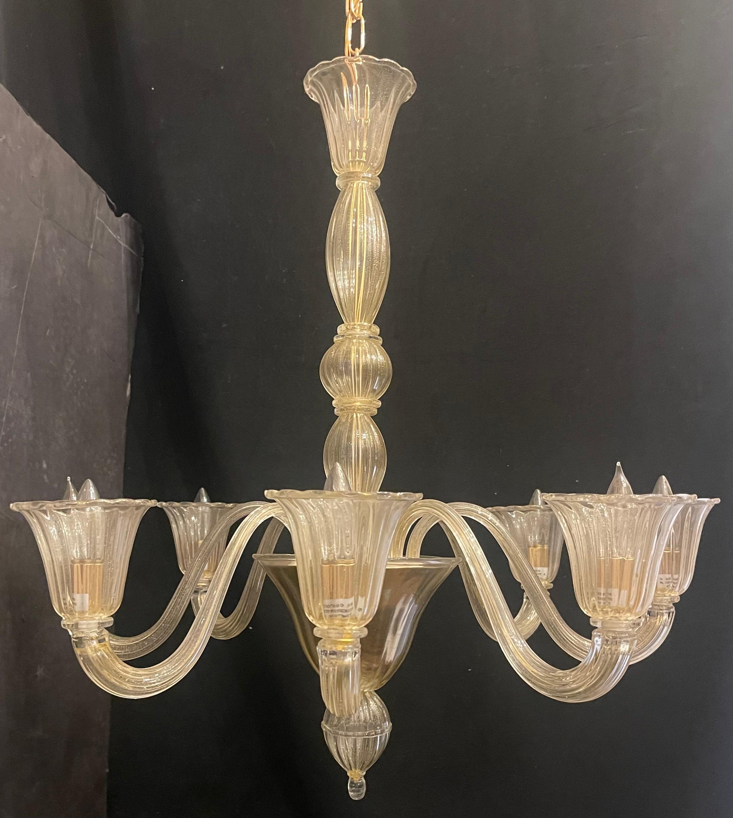 20th Century Wonderful Mid-Century Modern Italian Murano Venetian Gold Seguso Chandelier For Sale