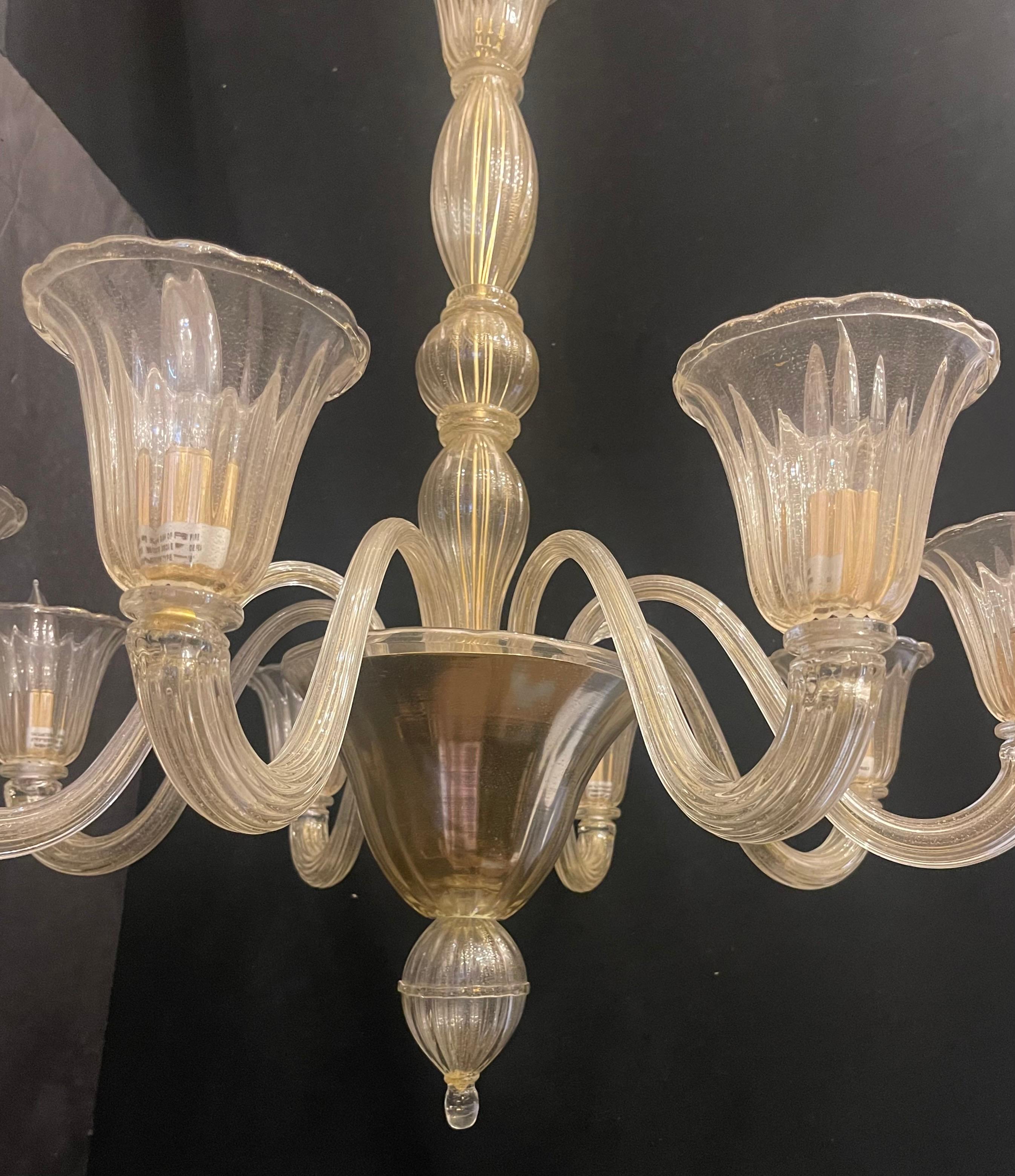 Art Glass Wonderful Mid-Century Modern Italian Murano Venetian Gold Seguso Chandelier For Sale