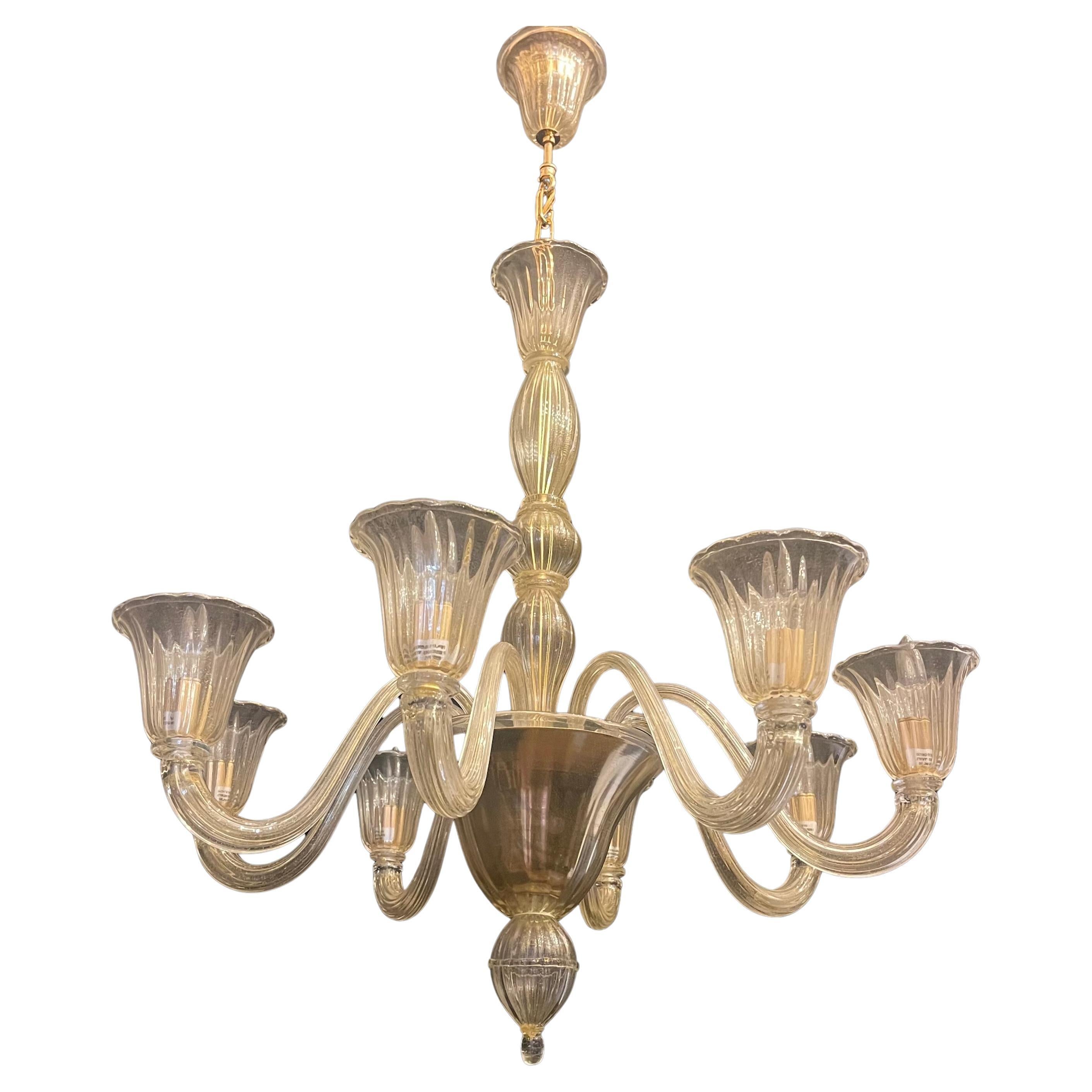 Wonderful Mid-Century Modern Italian Murano Venetian Gold Seguso Chandelier