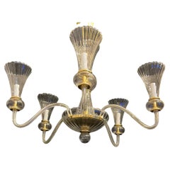 Wonderful Mid-Century Modern Italian Murano Venetian Seguso Brass Chandelier