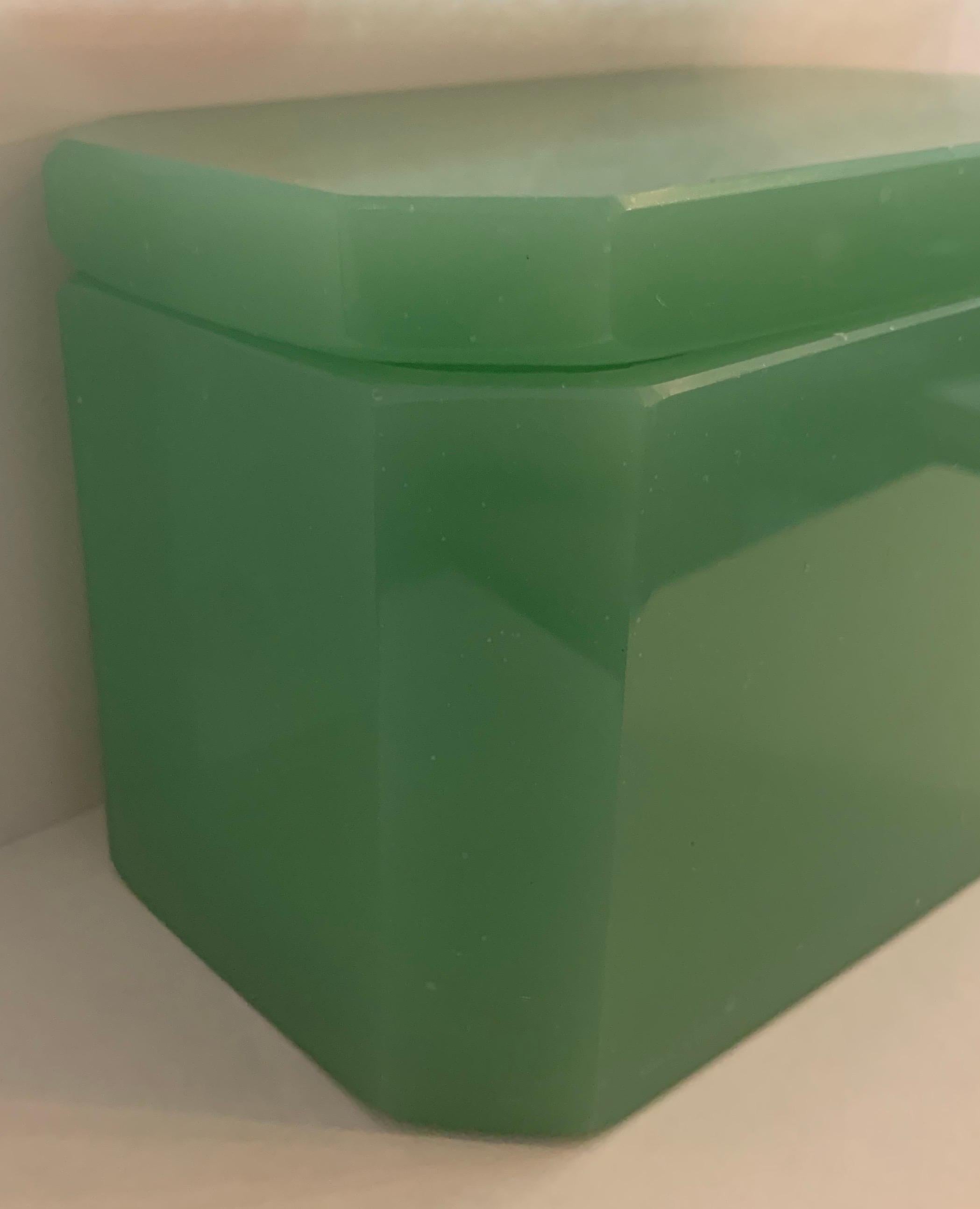 A wonderful Mid-Century Modern jade green color opaline glass jewelry box / casket.