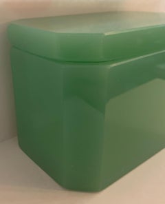 Wonderful Mid-Century Modern Jade Green Opaline Glass Jewelry Box Casket