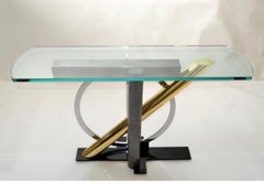 Wonderful Mid Century Modern Kaizo Oto DIA Brass Steel Glass Top Console Table