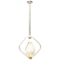 Wonderful Mid-Century Modern Leaf Art Glass Pendent Murano Chandelier Lantern