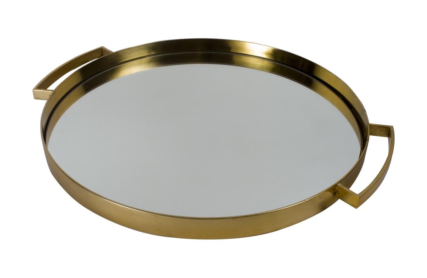 20th Century Wonderful Mid-Century Modern Lorin Marsh French Bronze Mirror Round Serving Tray For Sale