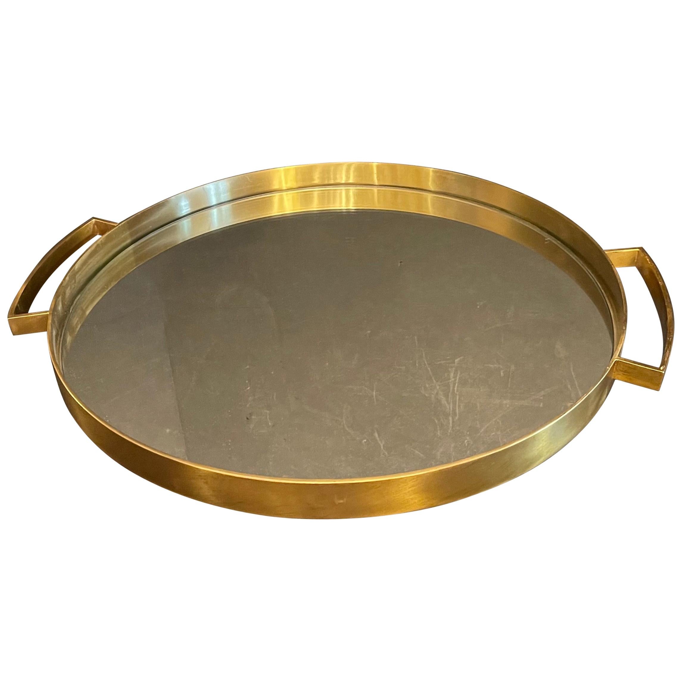 Wonderful Mid-Century Modern Lorin Marsh French Bronze Mirror Round Serving Tray For Sale