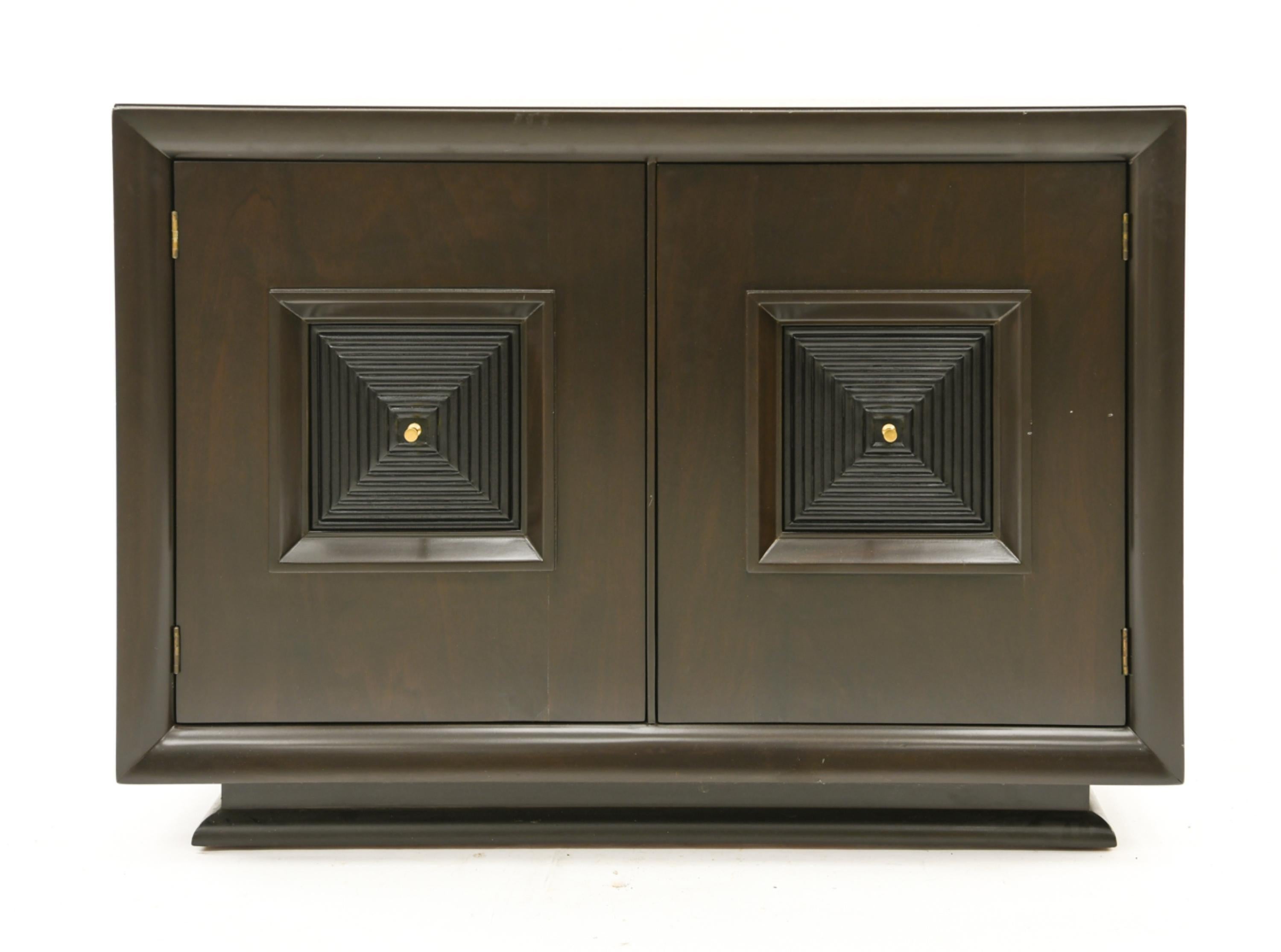 Wonderful Mid-Century Modern Lorin Marsh Geometric Pyramid double door cabinet sideboard server
Dimensions: H 29.25