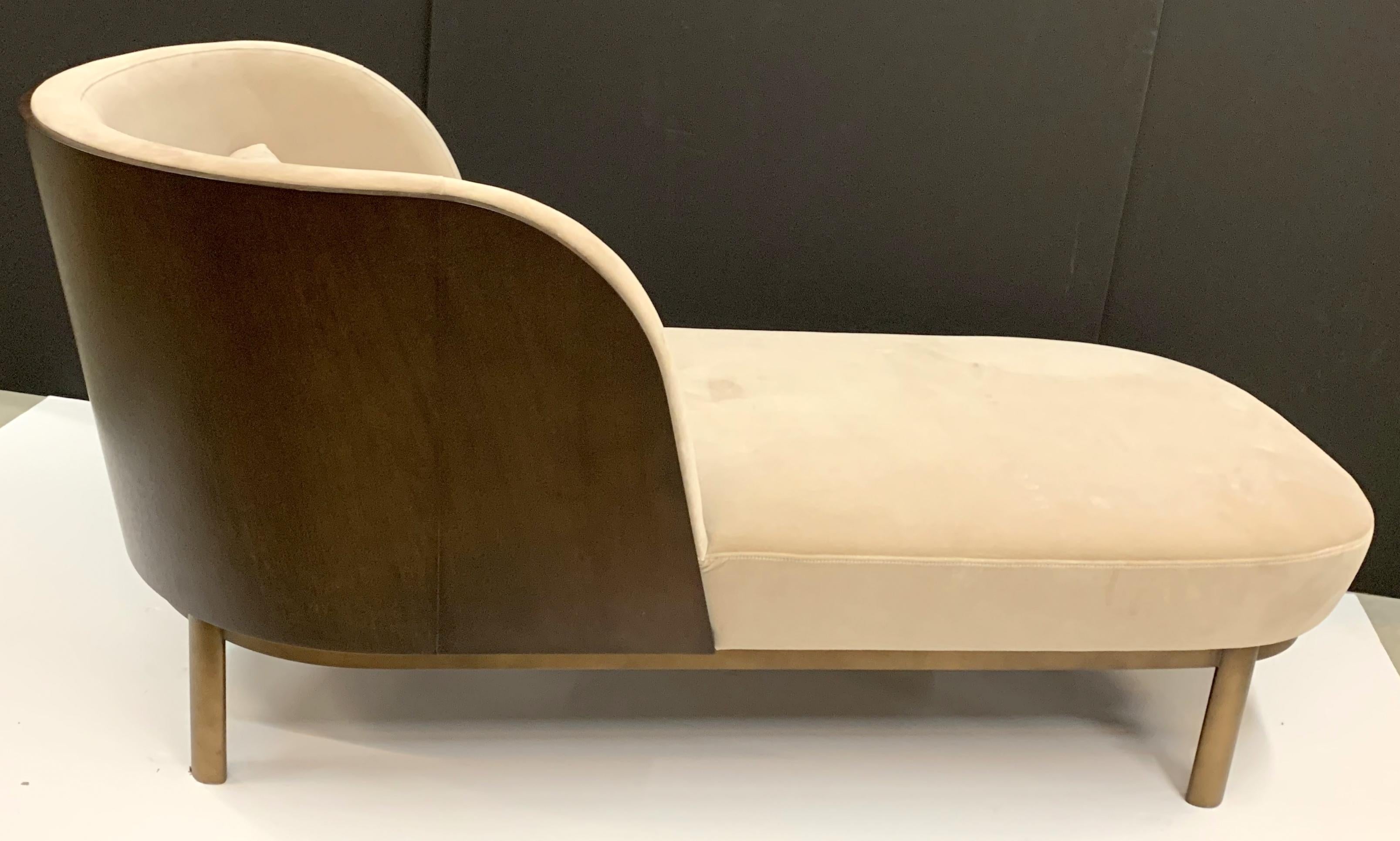 20th Century Wonderful Mid-Century Modern Lorin Marsh Wood Velvet Chaise Lounge Brass Legs