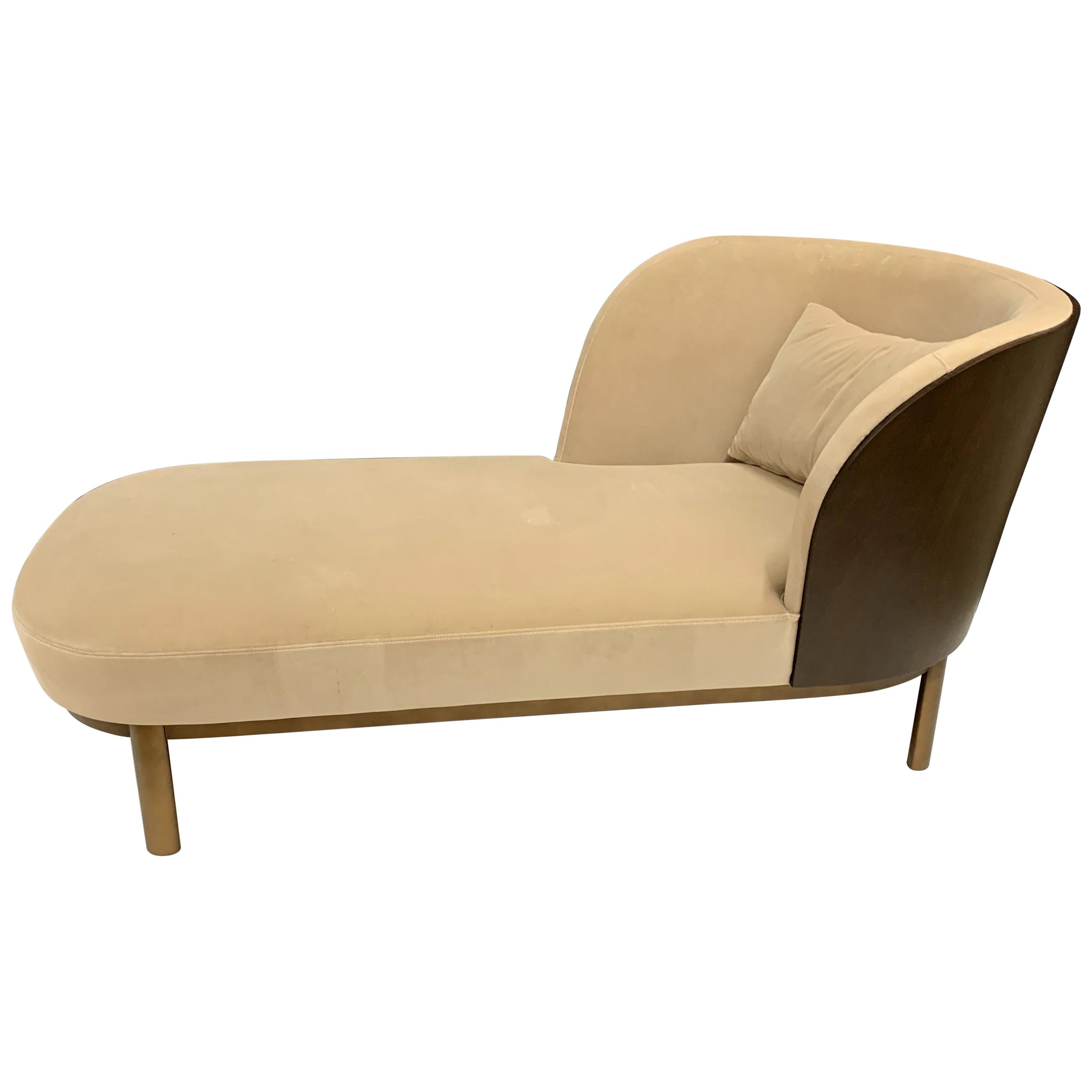 Wonderful Mid-Century Modern Lorin Marsh Wood Velvet Chaise Lounge Brass Legs