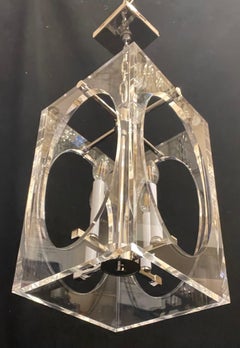Wonderful Mid Century Modern Lucite Plexiglas Square Polished Nickel Chandelier