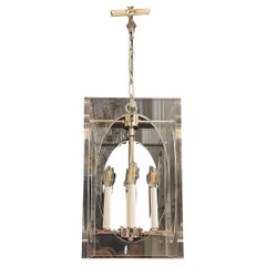 Wonderful Mid Century Modern Lucite Plexiglas Square Polished Nickel Chandelier