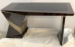 Wonderful Mid-Century Modern Macassar Ebony Bronze Leather Top Art Deco Desk