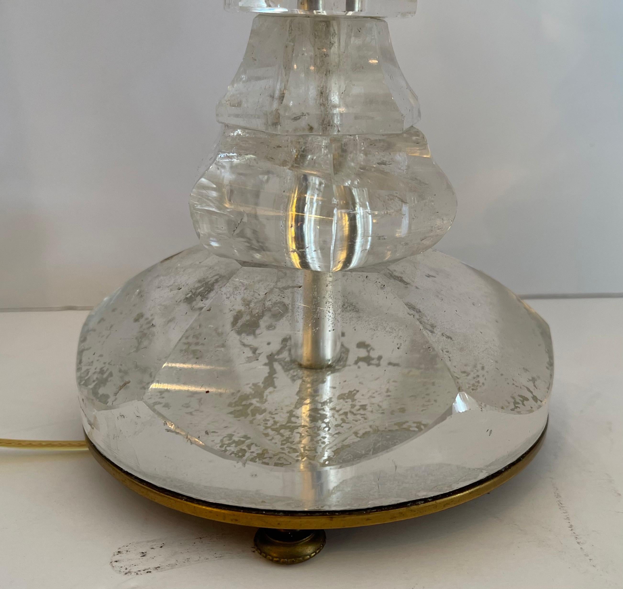 Wonderful Mid-Century Modern Maison Baguès Carved Faceted Rock Crystal Lamp In Good Condition For Sale In Roslyn, NY