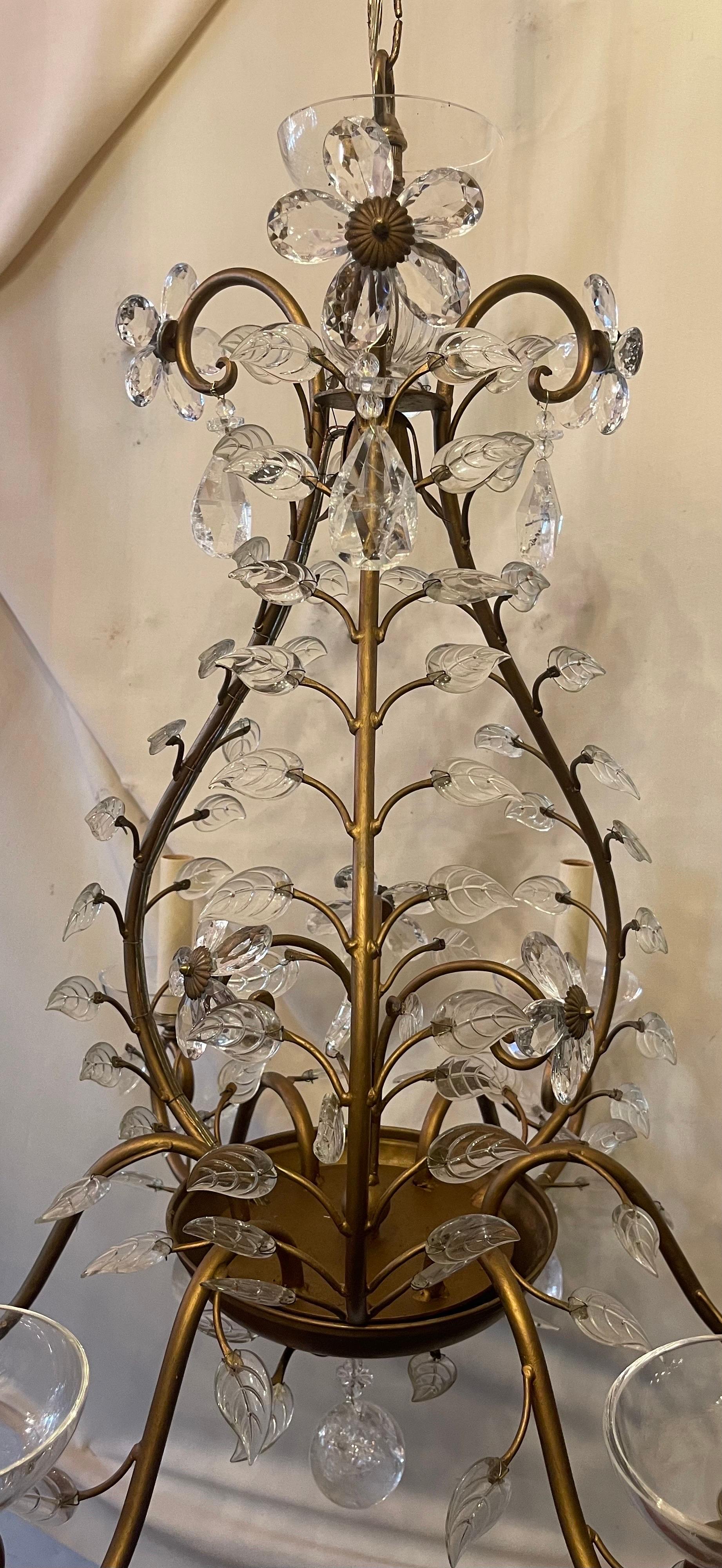 Italian Wonderful Mid-Century Modern Maison Baguès Leaf Flower Rock Crystal Chandelier For Sale