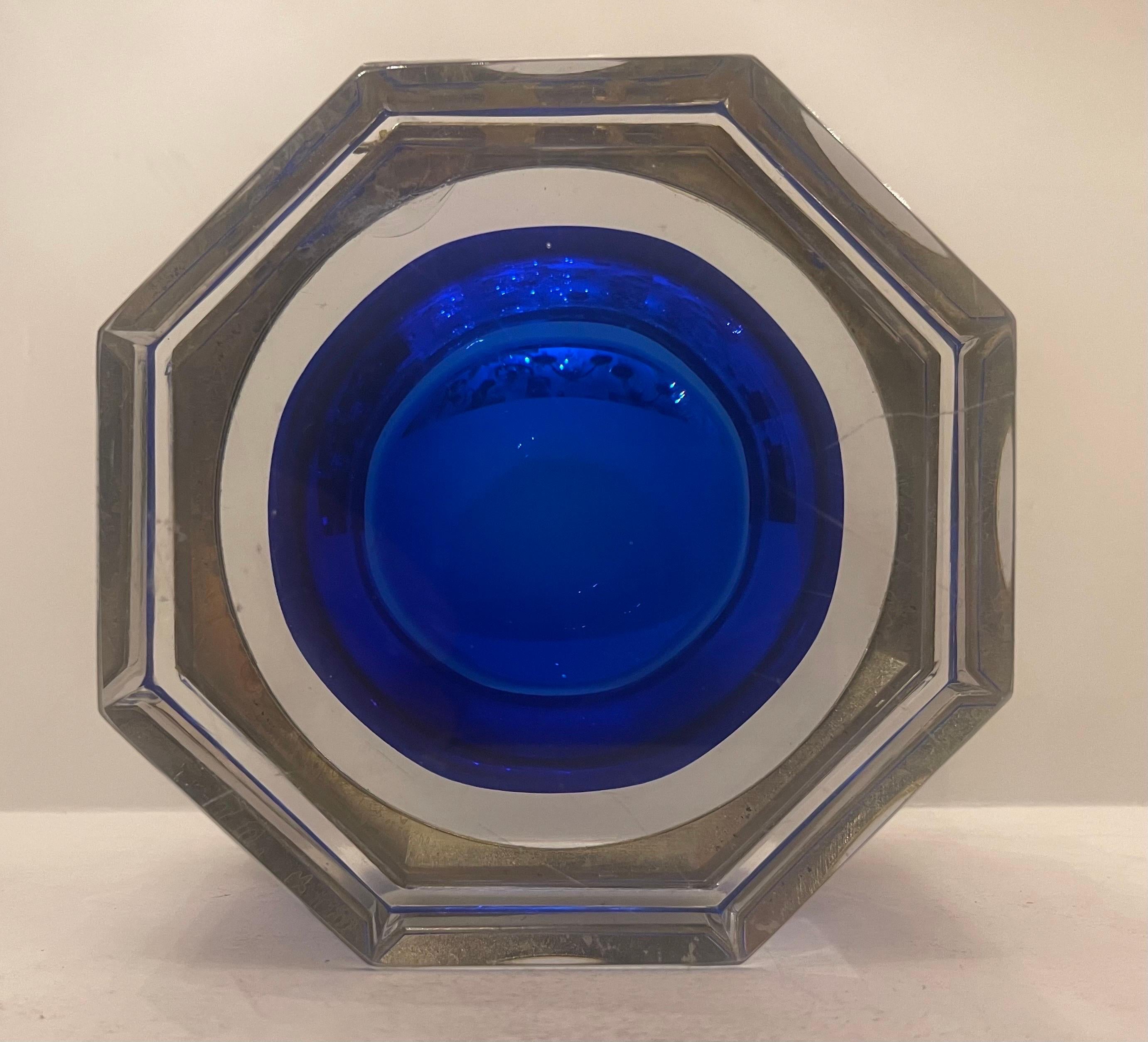 Wonderful Mid-Century Modern Murano Blue Art Glass Crystal Nickel Casket Box For Sale 3