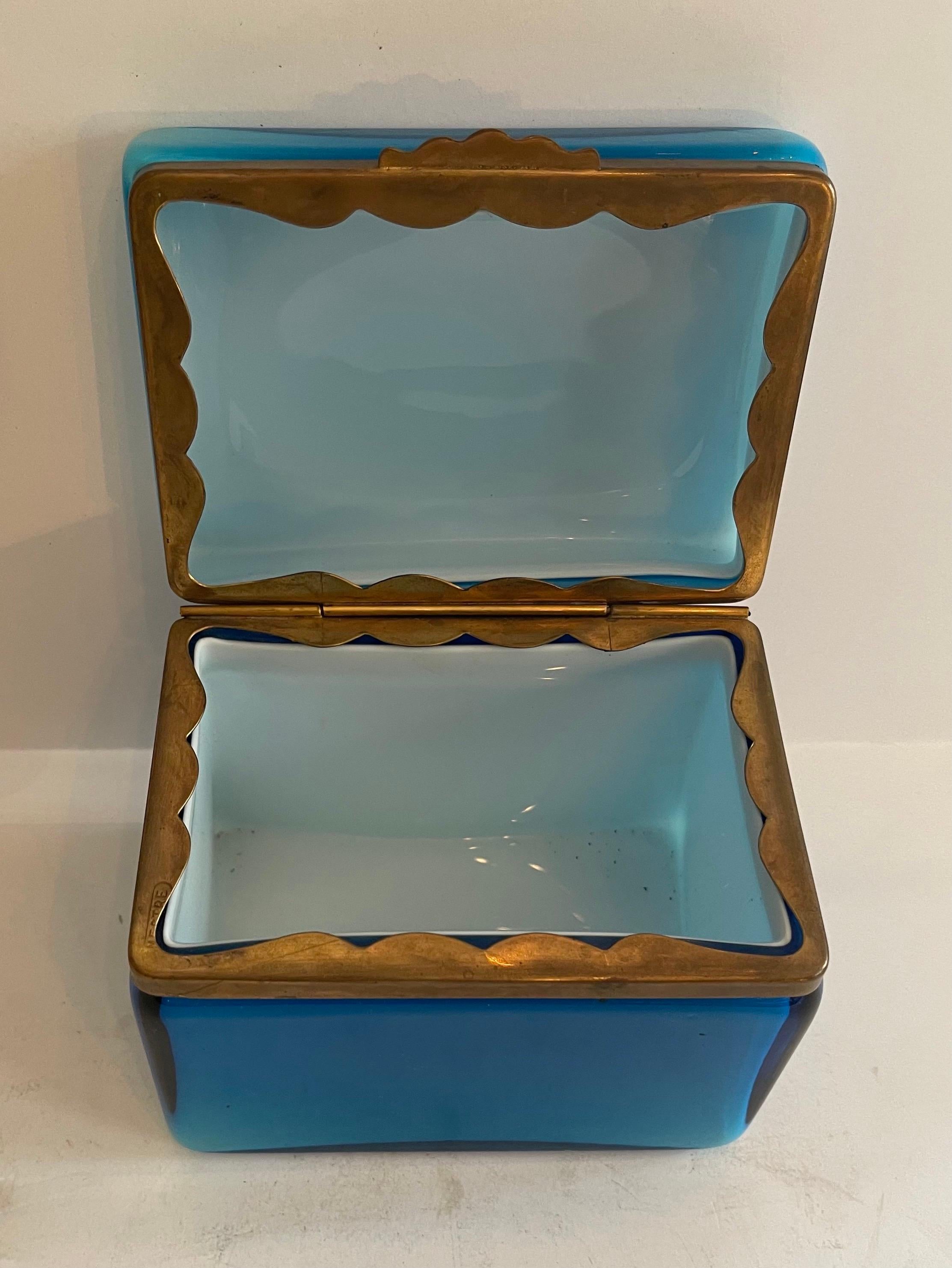 20th Century Wonderful Mid-Century Modern Murano Blue Art Glass Ormolu Brass Casket Box