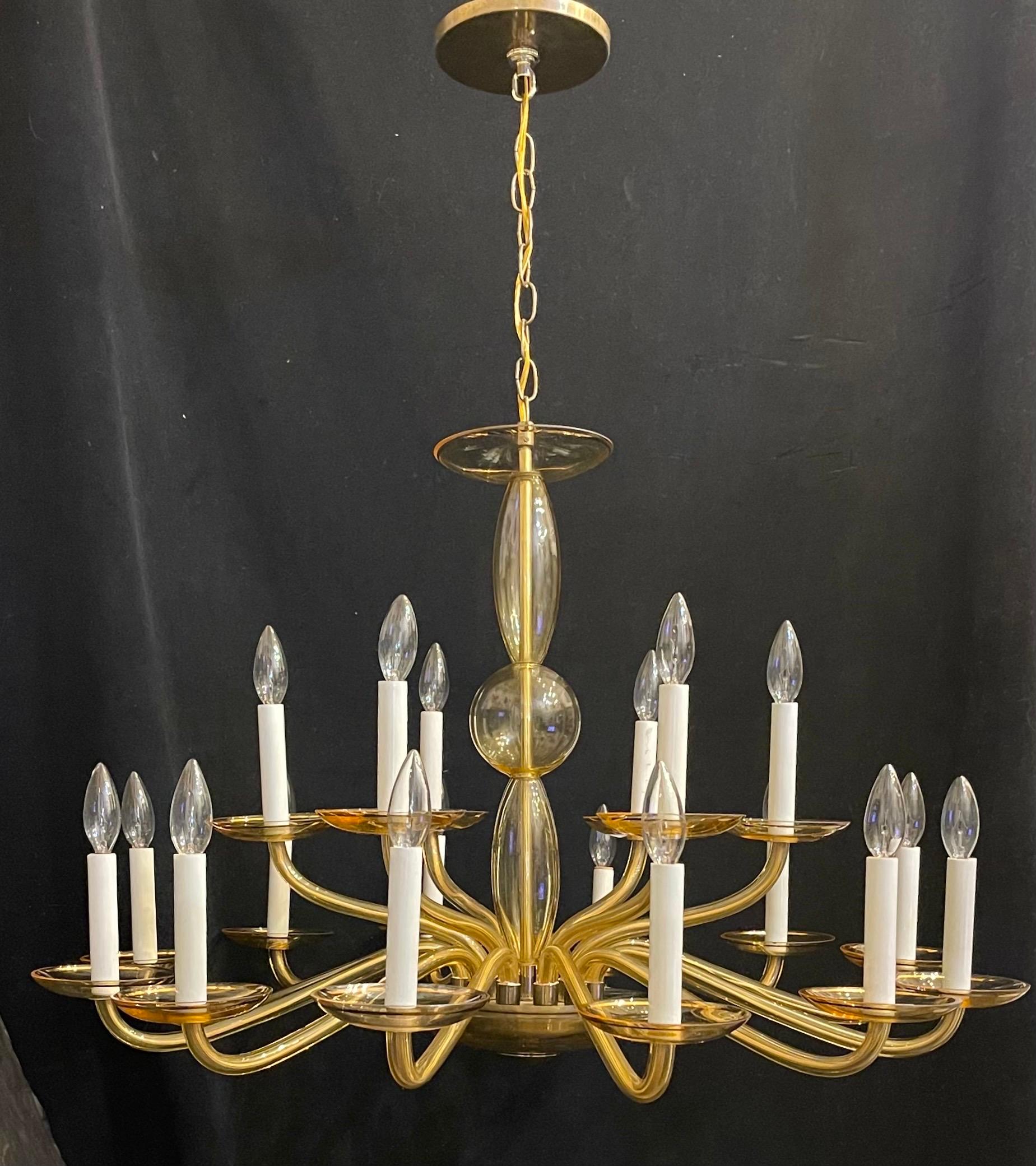 Merveilleux lustre en verre d'art doré de Murano Toso Seguso de style moderne du milieu du siècle dernier Bon état - En vente à Roslyn, NY