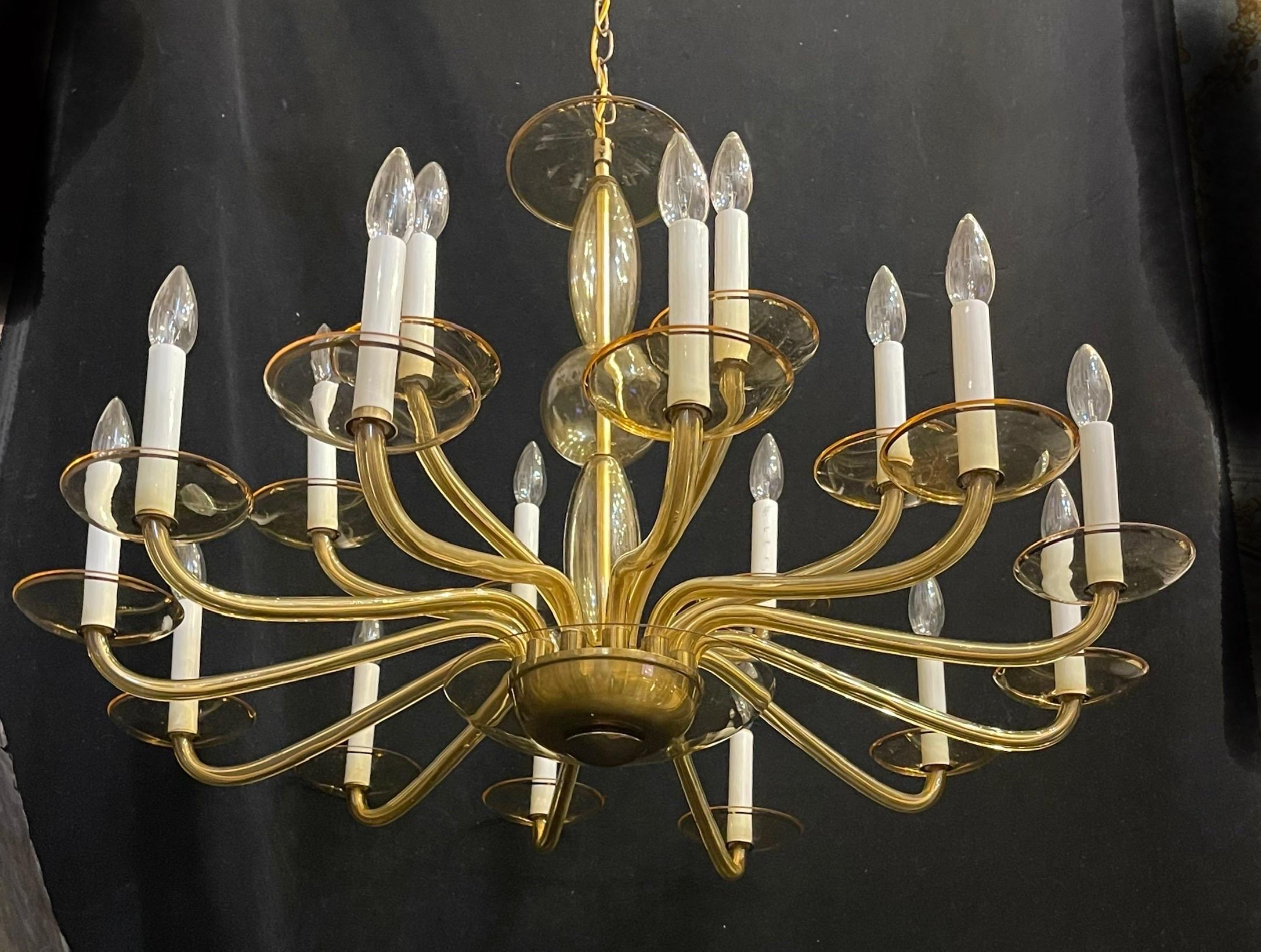 Verre d'art Merveilleux lustre en verre d'art doré de Murano Toso Seguso de style moderne du milieu du siècle dernier en vente