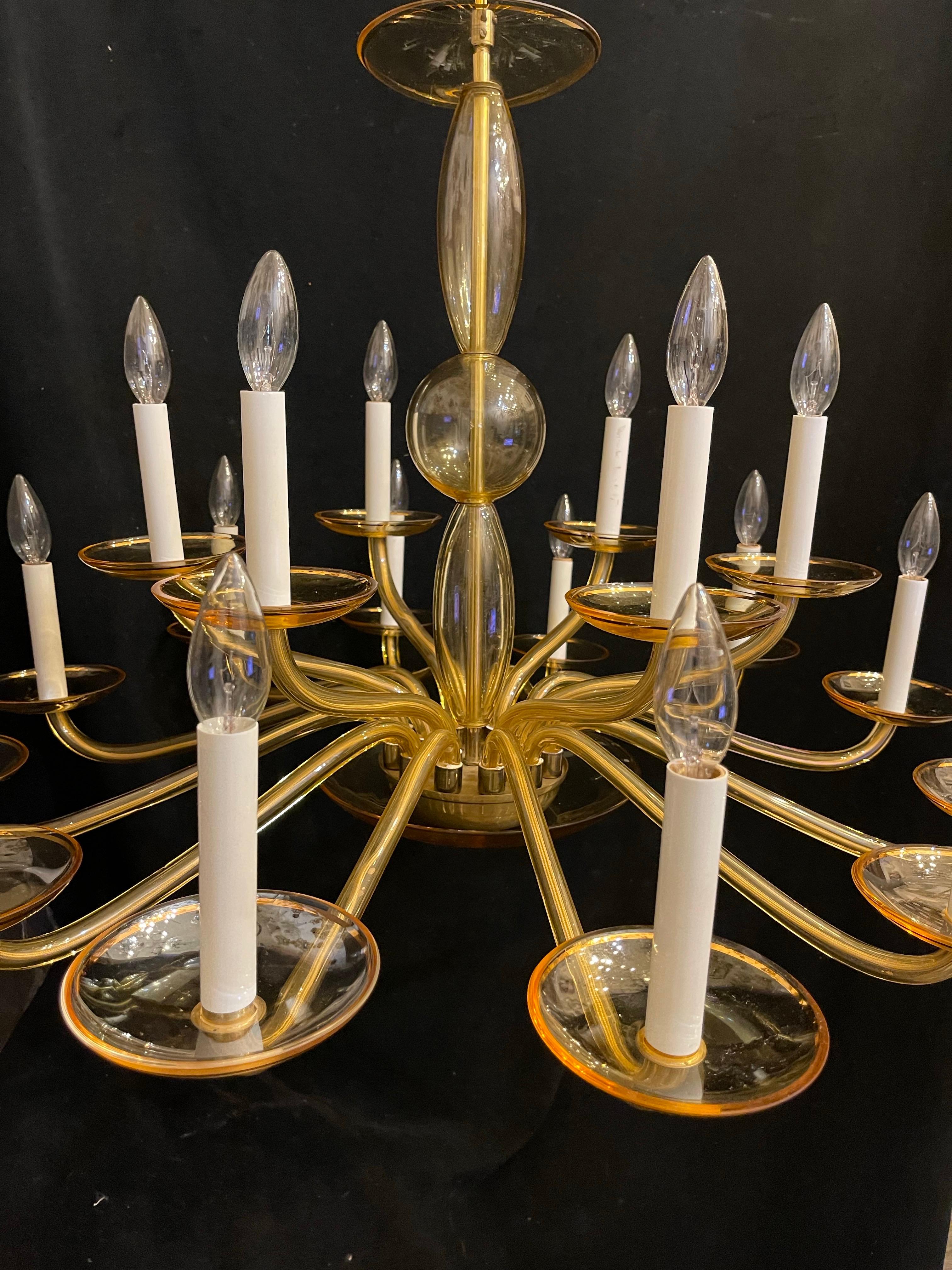 Merveilleux lustre en verre d'art doré de Murano Toso Seguso de style moderne du milieu du siècle dernier en vente 1