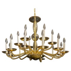 Wonderful Mid Century Modern Murano Gold Art Glass Toso Seguso Large Chandelier
